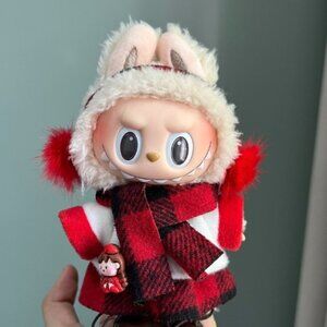 Red/Black Plaid Outfit for 6.7" Labubu Doll – Cute Replaceable Clothes 5 PCS